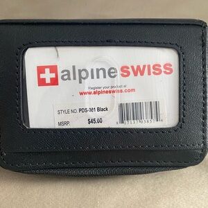 Alpine Swiss Black Leather ID Wallet with Clear Window